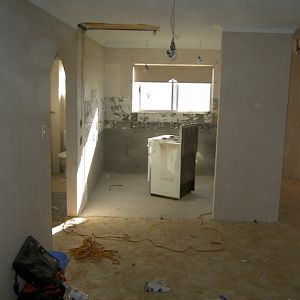 My Nundah unit reno journal - kitchen gutted (view from lounge)