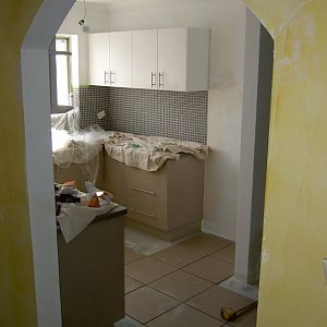 Kitchen partially tiled